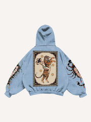 Sexy girl tattoo riding tiger pattern sweatshirt