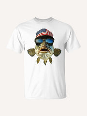 Bass Fishing Outfit Usa Flag America Cap And Sunglasses T-Shirt