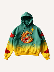 Classic sun and moon embroidered effect printed warm sweatshirt