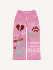 Sexy Monroe girl print distressed street style trousers