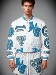 Retro patchwork totem ethnic style printed baseball jacket