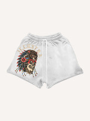 Retro Chieftain Tattoo Style Print Shorts