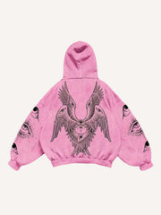 Wing Eye Graphic Print Slant Pockets Hoodie