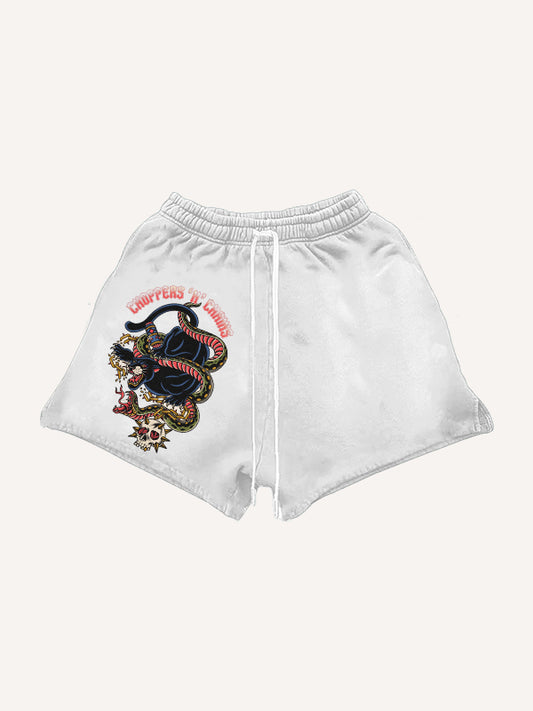 Tattoo-style double-sleeve printed high-end shorts