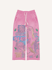 Sexy girl print distressed street style trousers