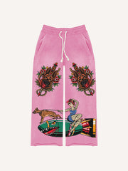 Creative Sexy Retro Girl Bomb Print Trousers