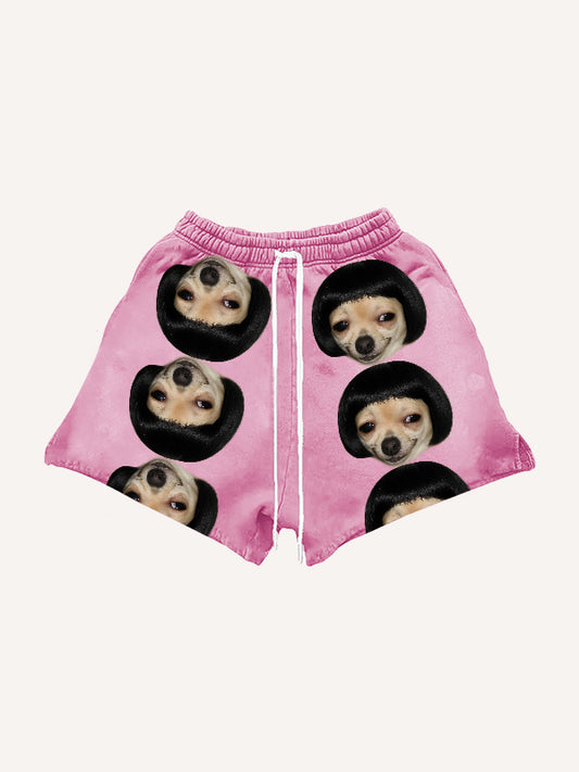 Small side parted hair funny cute dog head shorts