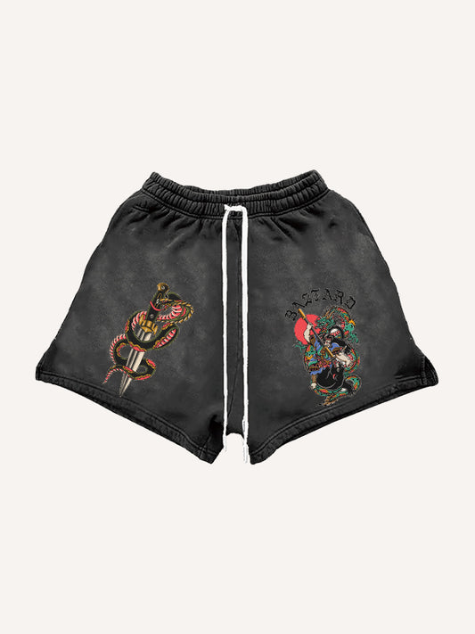 Japanese Tattoo Story Dragon Slaying Print Shorts