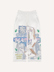 Sexy girl print distressed street style trousers