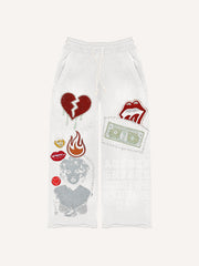 Sexy Monroe girl print distressed street style trousers