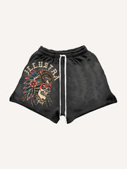 Retro Chieftain Tattoo Style Print Shorts