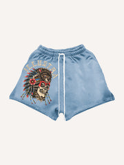 Retro Chieftain Tattoo Style Print Shorts