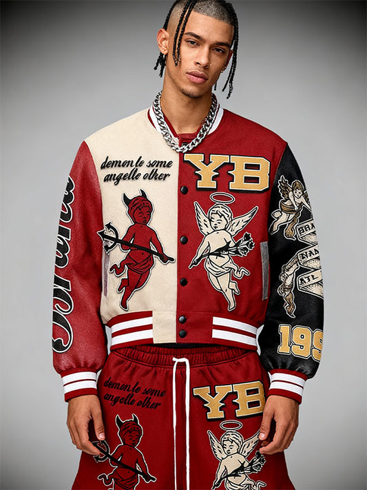 Angel and Demon Splicing Textured Trendy Sweatshirt