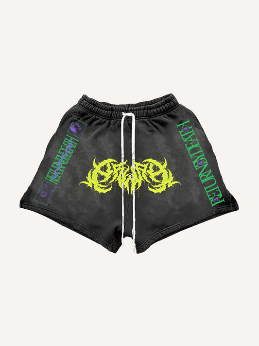Cyber art textured hand-painted print shorts