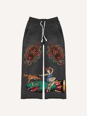 Creative Sexy Retro Girl Bomb Print Trousers