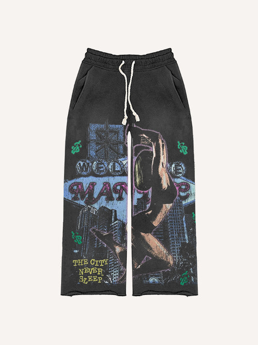 Sexy girl print distressed street style trousers