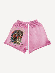 Retro Chieftain Tattoo Style Print Shorts