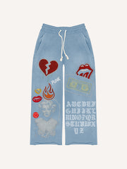 Sexy Monroe girl print distressed street style trousers