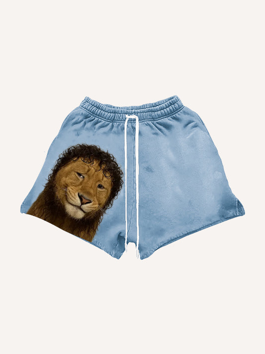 Cute and funny lion curly hair fashionable shorts