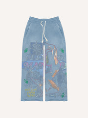 Sexy girl print distressed street style trousers