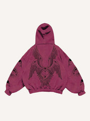 Wing Eye Graphic Print Slant Pockets Hoodie