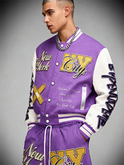 Y2K style stitching fashionable V-neck baseball jacket