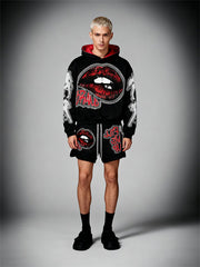 Red Lip Applique High-End Double Sleeve Printed Sweatshirt