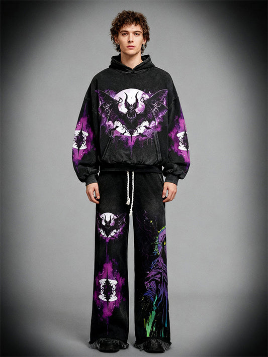 Halloween Figure Bat Graphic Print Slant Pockets Hoodie