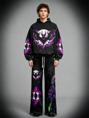 Halloween Figure Bat Graphic Print Slant Pockets Hoodie