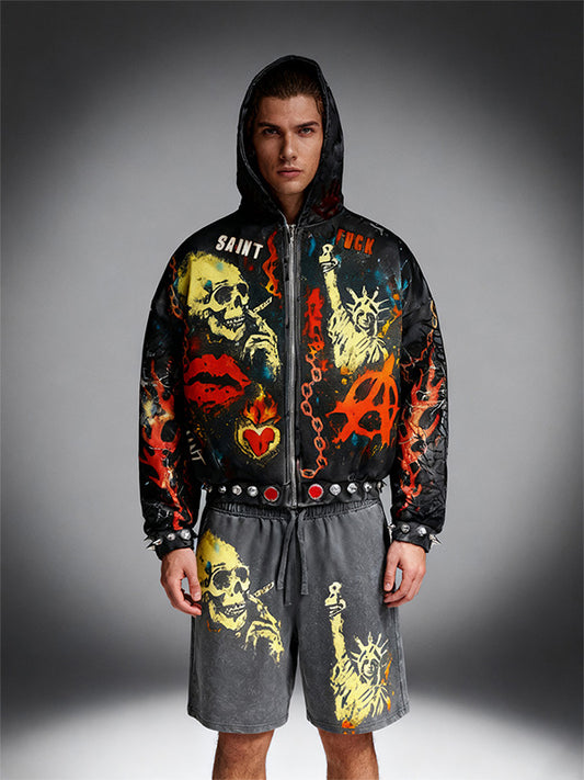 Hand-painted distressed Hell Skull Artist Sweatshirt