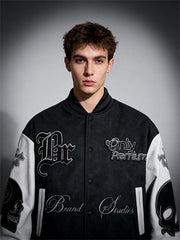 Double Gun Skull Metallic Baseball Jacket