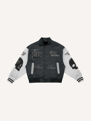 Double Gun Skull Metallic Baseball Jacket