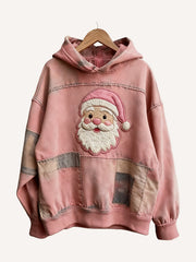 Christmas hooded plaid textured sweatshirt