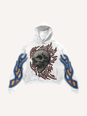 Washed flame rhinestone skull embellished sweatshirt