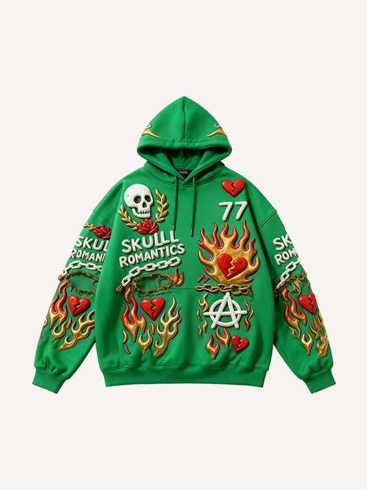 Trendy multi-color hooded sweatshirt with foam print effect