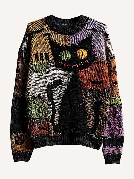 Distressed Vintage Halloween Black Cat Cute Sweatshirt