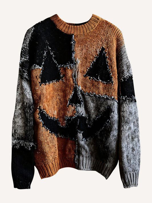 Retro patchwork Halloween horror pumpkin sweatshirt