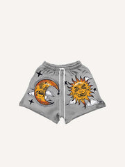 Evil Sun&Moon&Eye&Graphic Print Drawstring Waist Shorts