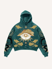 Eye&Cloud&Snake&Palm&Graphic Print Slant Pockets Hoodie