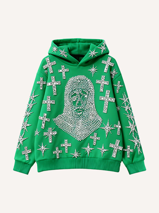 Goodness rhinestone Our Lady Bless Us printed sweatshirt