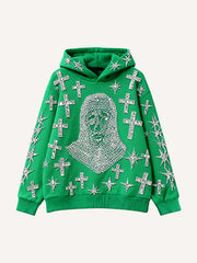 Goodness rhinestone Our Lady Bless Us printed sweatshirt