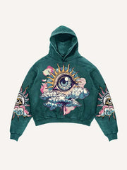 Eye&Cloud&Moon&Graphic Print Slant Pockets Hoodie