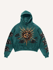 Evil Moon&Sun&Cloud&Star Print Slant Pockets Hoodie