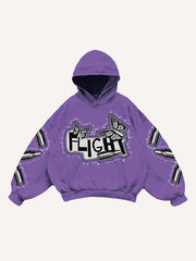 Butterfly Bullet Faux Decal Print Slant Pockets Hoodie