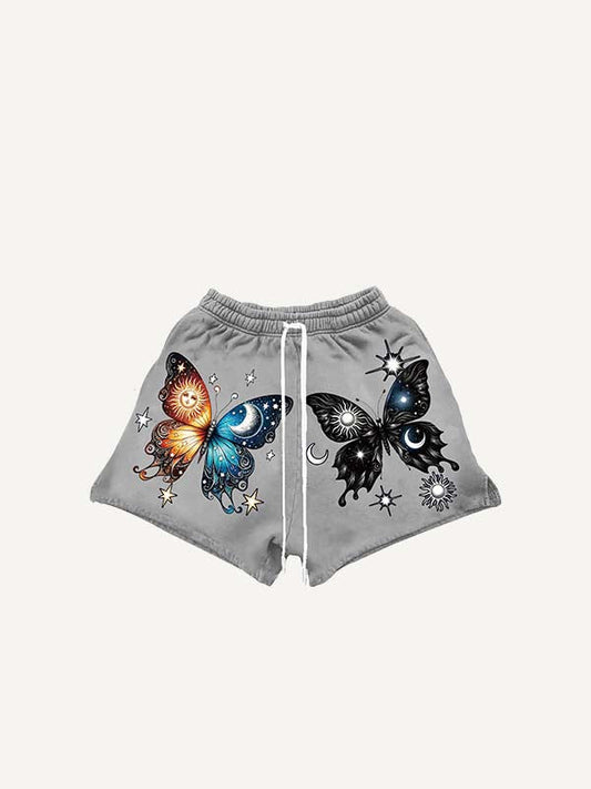 Shorts mit Schmetterlings-, Sonnen-, Mond- und Grafikdruck und Kordelzug in der Taille