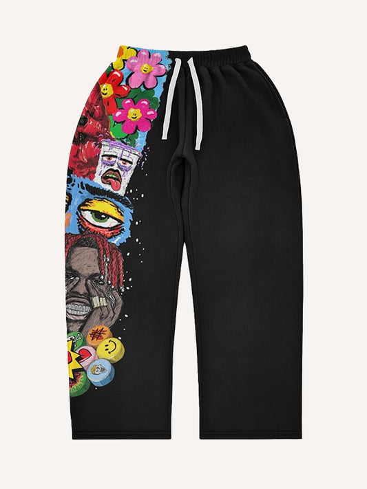 Spray-painted wall-printed fashionable trousers