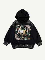 Rhinestone Embroidered Handsome Hooded Chinese Style Sweatshirt