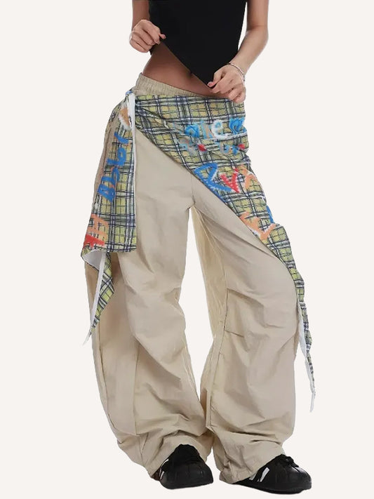Hip-hop distressed patchwork street trousers