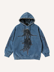 Corduroy sweatshirt with a printed cross commemorating the Passion of Jesus