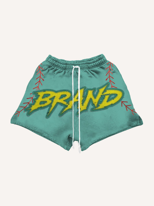 High-end washed distressed print trendy shorts